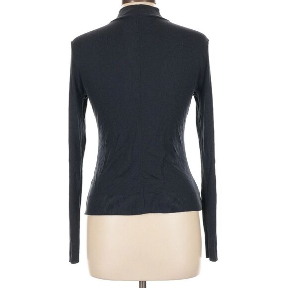 ME+EM Classic Navy Mock Neck Liquid Knit Ribbed Layering Long Sleeve Shirt Sz10 - Picture 3 of 10